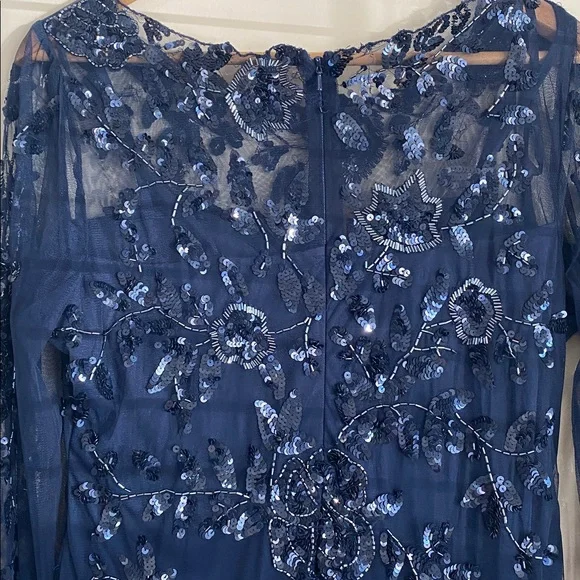 Patra Midnight Blue Long Sleeve sheer & sequin dress size 14 - Picture 7 of 12